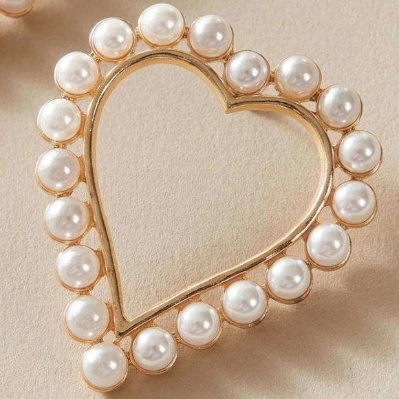 Gold Hoop heart earrings white faux pearl boho drop beaded coquette 💖2/$30 - Picture 7 of 16